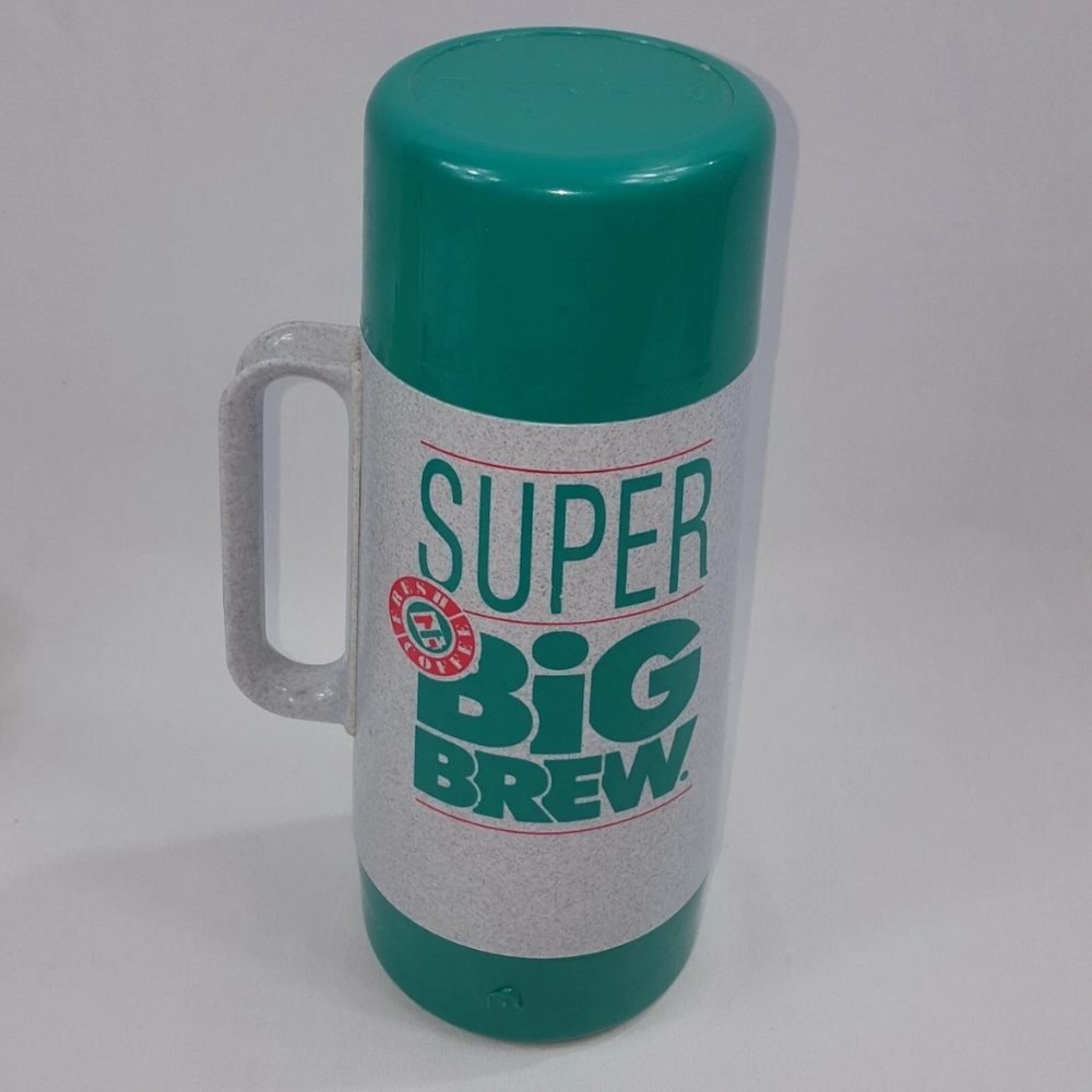 7-11 Super Big Brew 10.5" Thermos Jug Hot Cold Drink Green Cup Container & Lid